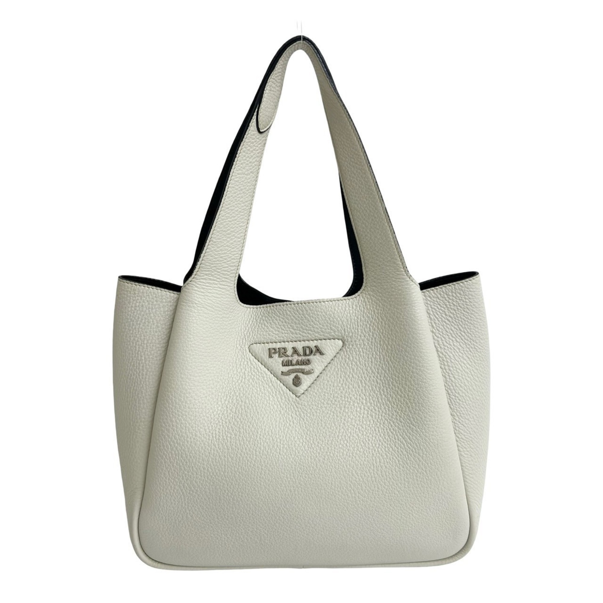 Prada White Leather Handbag Tote Bag Pre-Owned