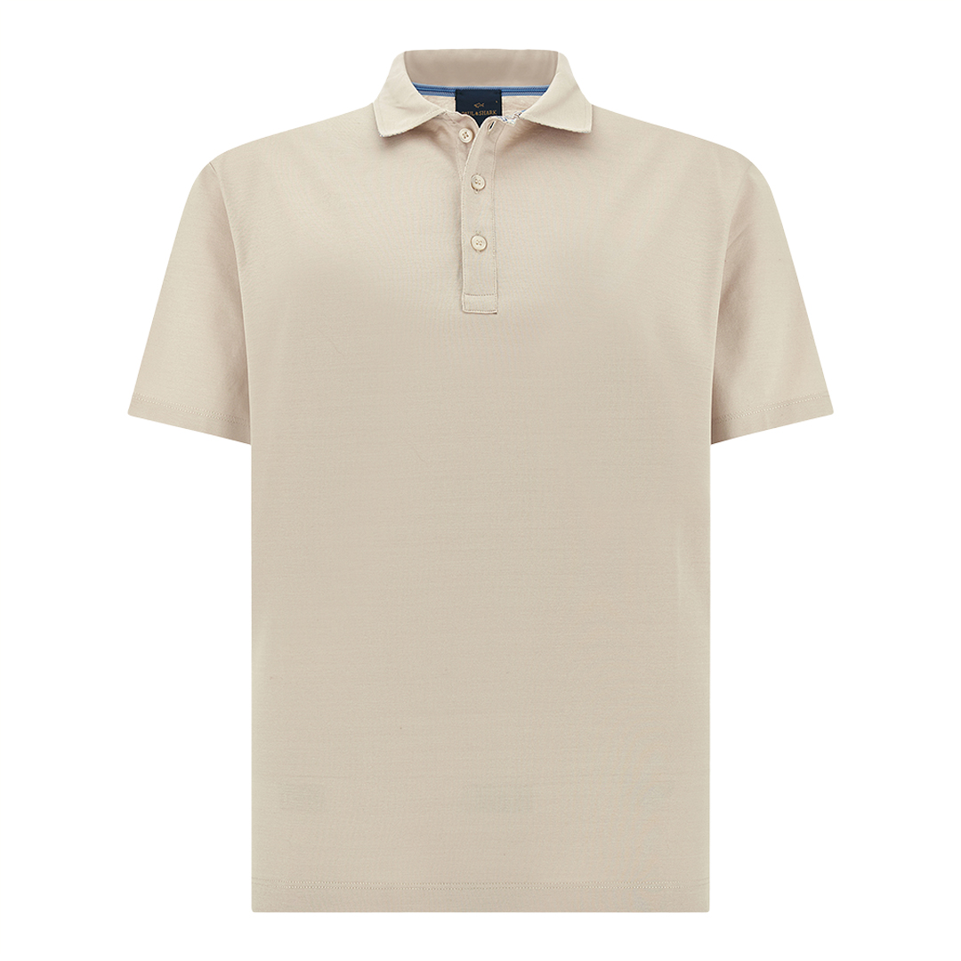 Polo shirt in cotton jersey with linen details, Man, Beige