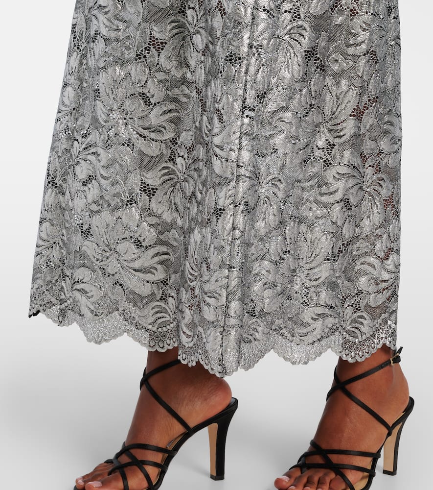 Metallic-effect lace maxi dress