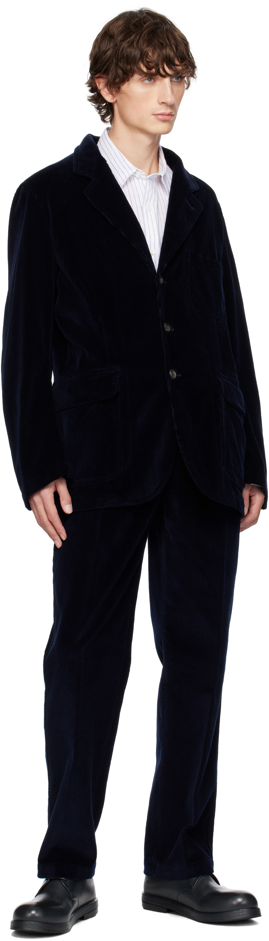 Drake's Navy One Pleat Chino Trousers