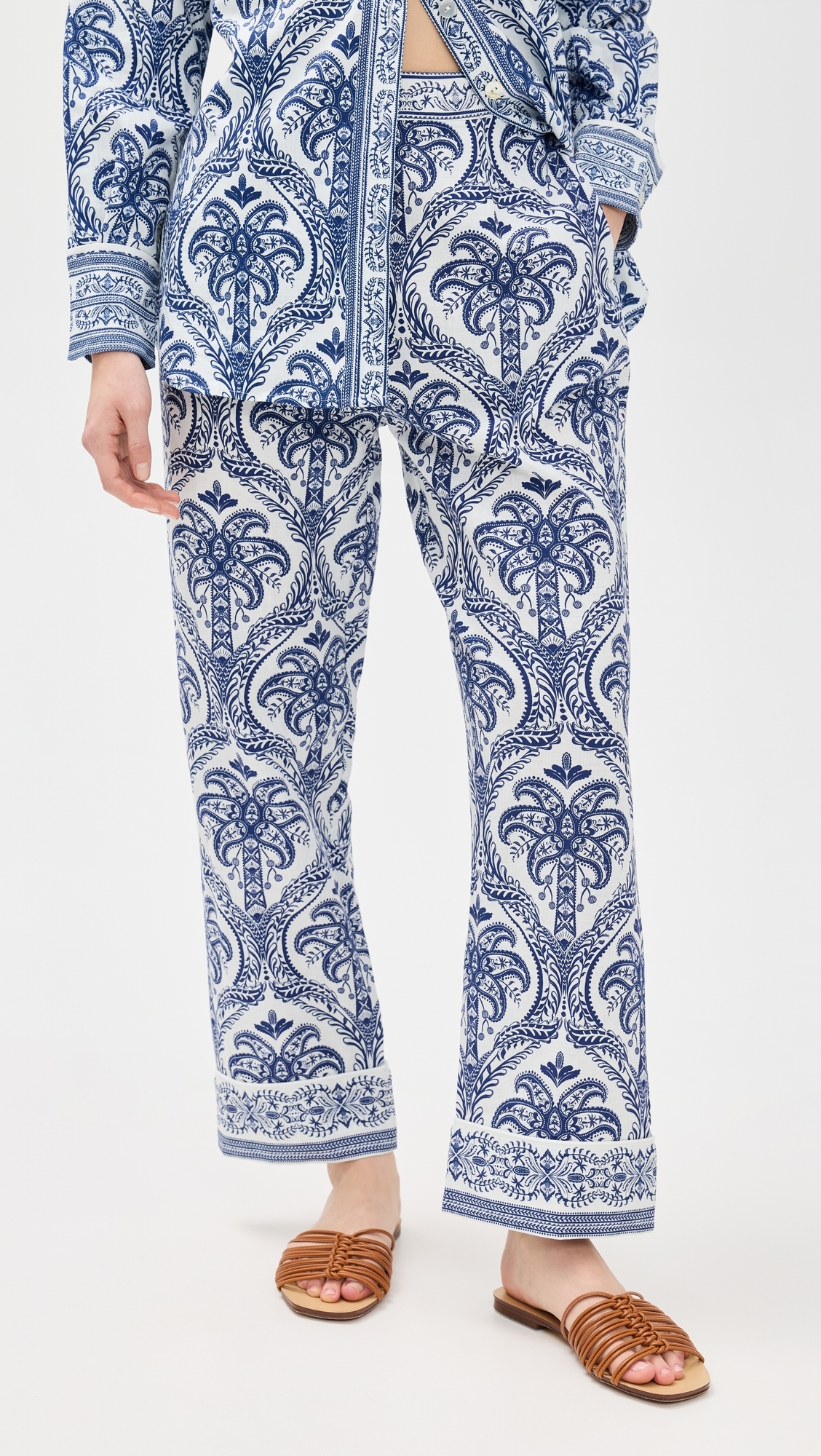 FARM Rio Blue Tropical Cameo Off-White Pajama Pants Blue Tropical Cameo Off-White