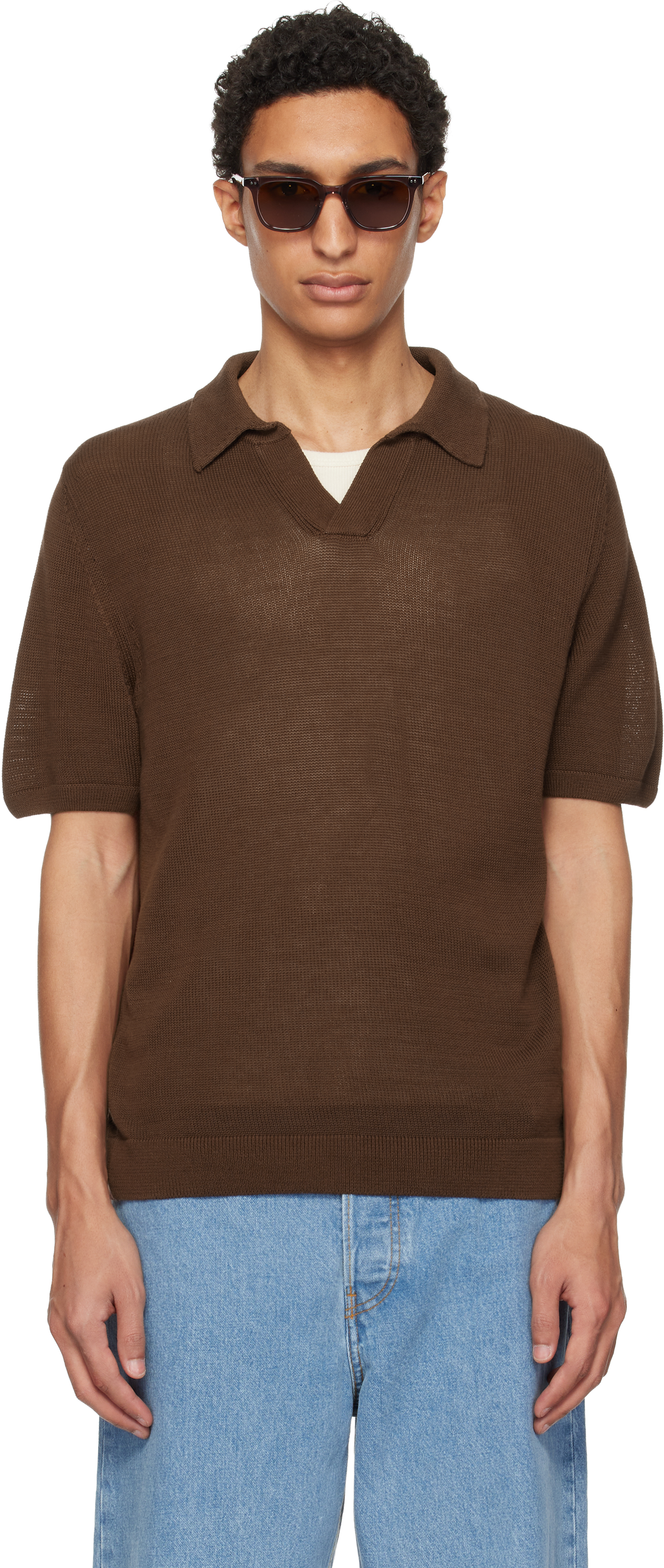 Brown Cotton Short Sleeve Polo