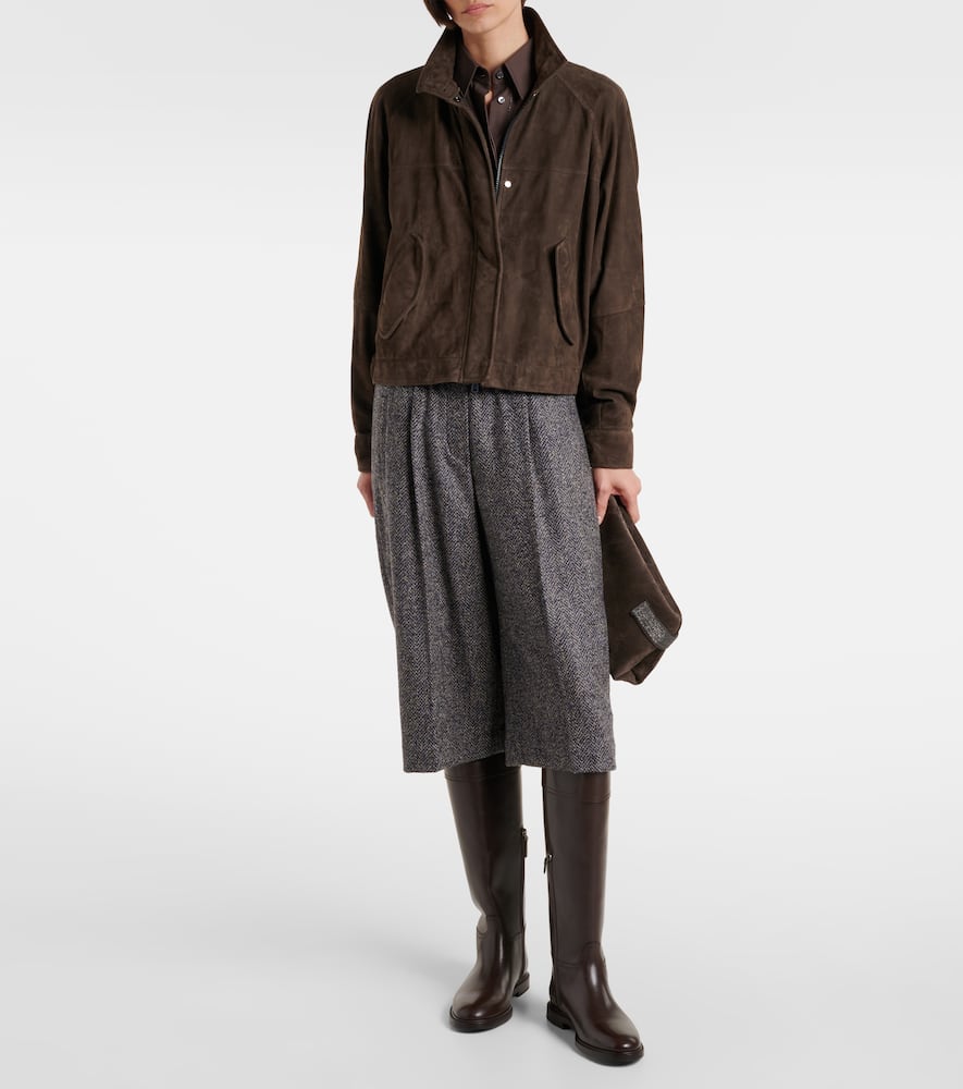 Herringbone wool-blend shorts