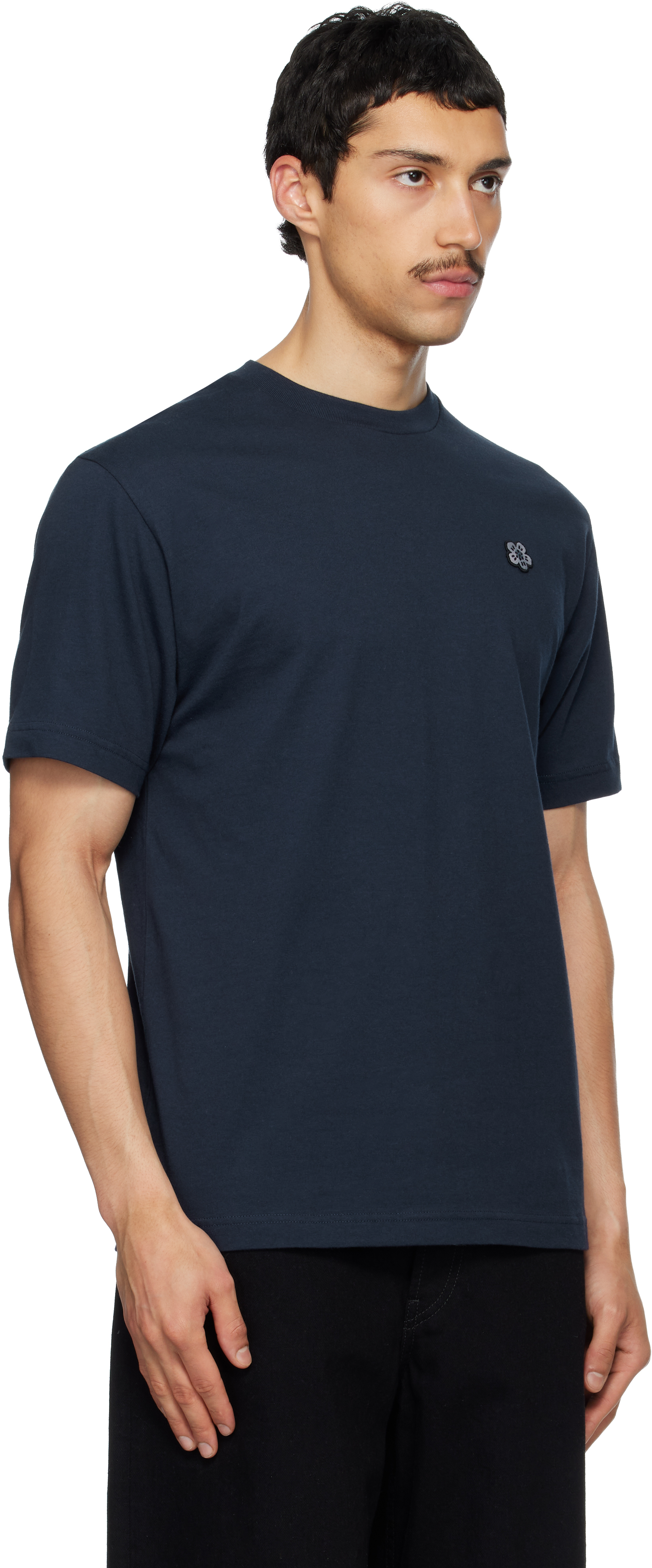 Navy Paris 'Boke Flower' Embroidered T-shirt