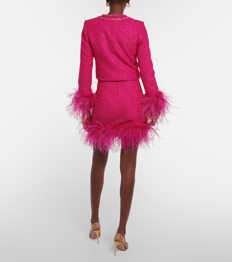 Rebecca Vallance Feather-trimmed tweed miniskirt