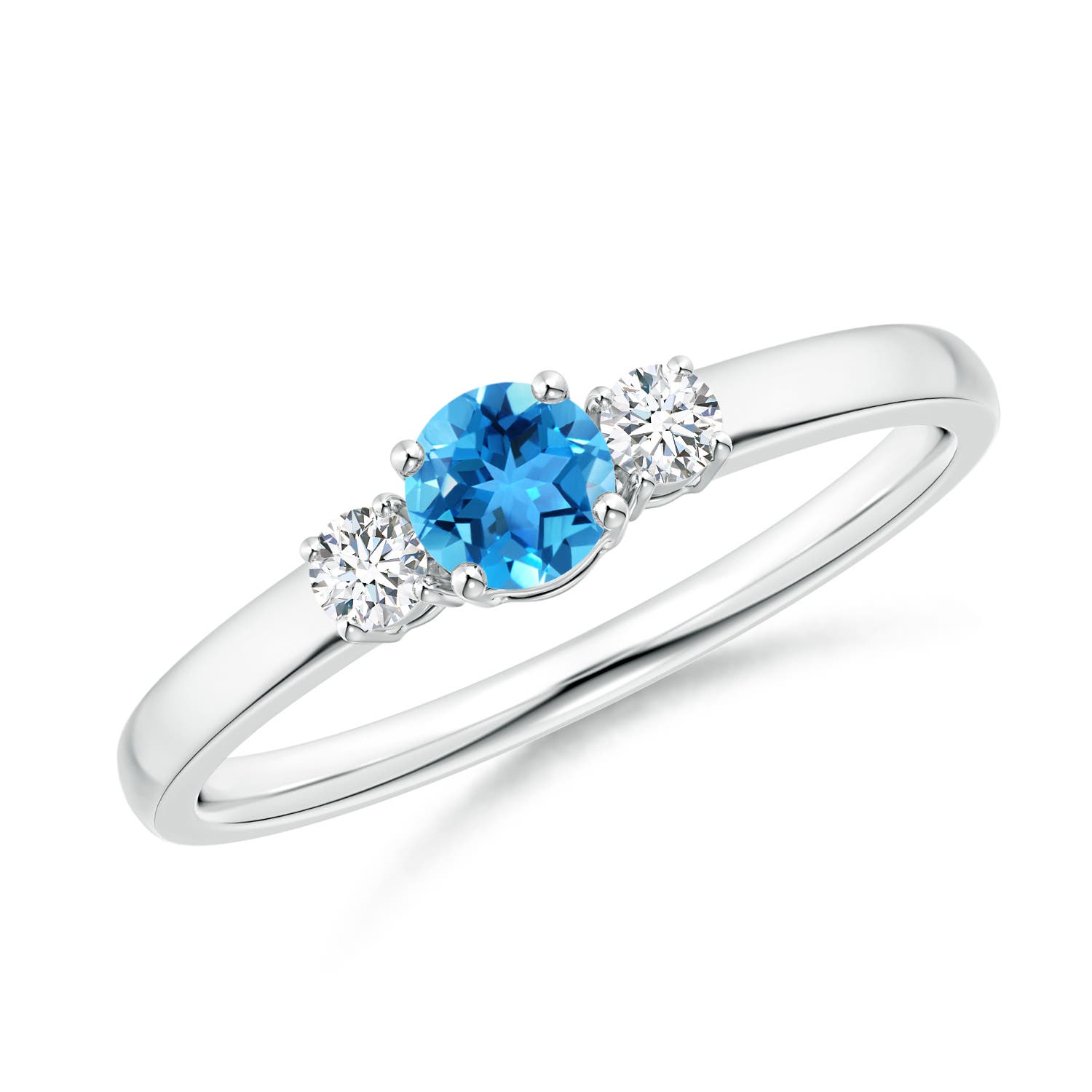 Angara 0.32 Carat Classic Round Swiss Blue Topaz and Diamond Three Stone Engagement Ring in Silver