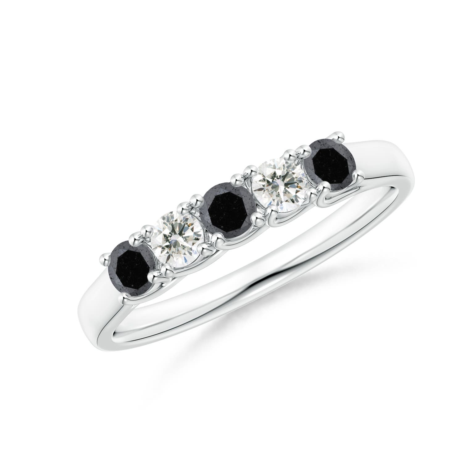 Angara 0.33 Carat Half Eternity Five Stone Enhanced Black and White Diamond Wedding Ring in 14K White Gold