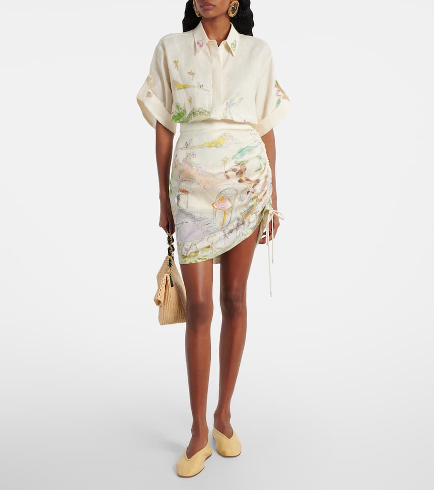 Alémais Anouk printed gathered linen miniskirt