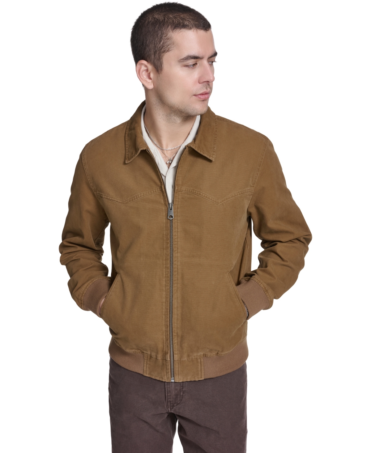 Men's Cotton Western Bomber Jacket - Brown