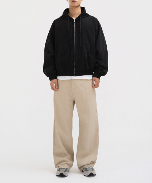 Light Beige Cropped Hooded Zip-Up Work Jacket