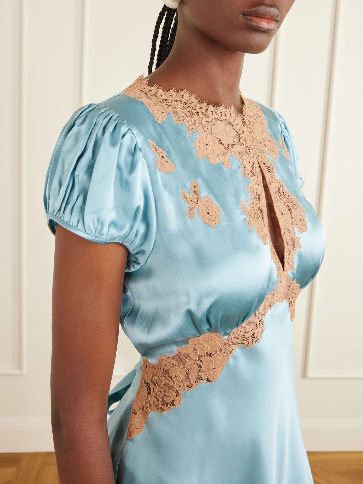 Junia Lace-trimmed Silk-satin Mini Dress - Blue