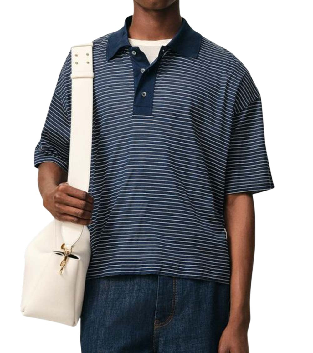 Blue Shirt Collar Striped Polo