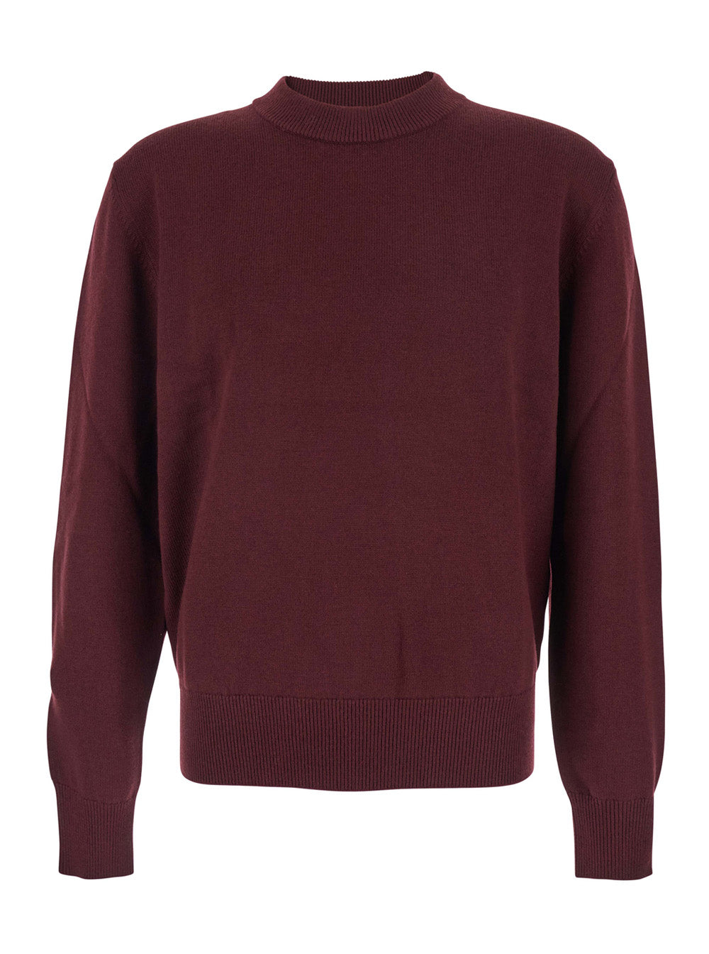 Crew Neck Wool Blend Sweater — Burgundy