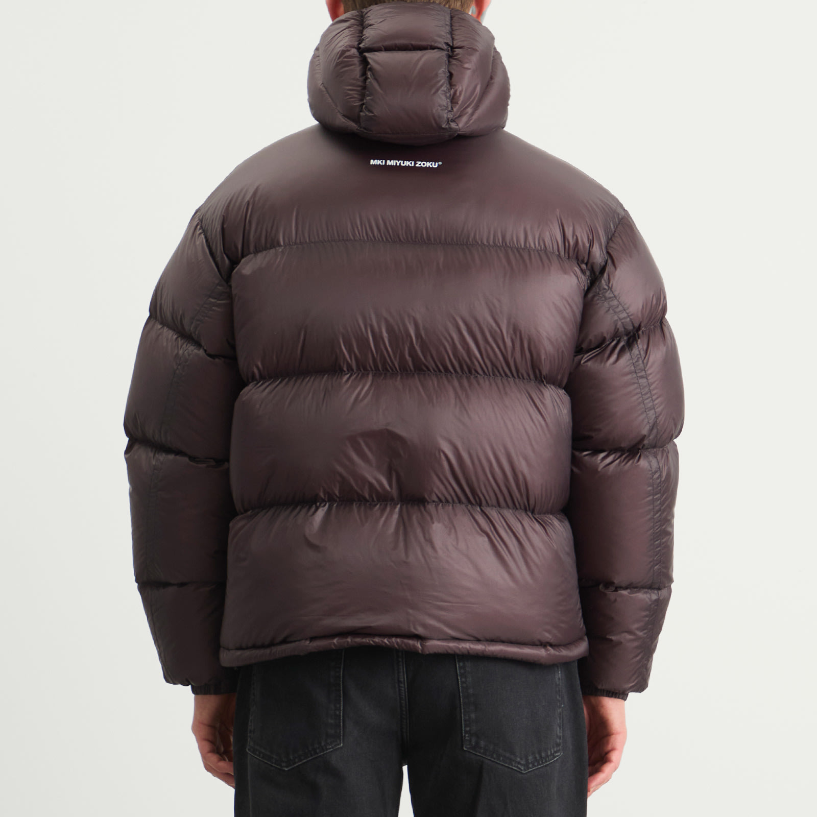 Men's Translucent Hooded Bubble Jacket in Raisin
