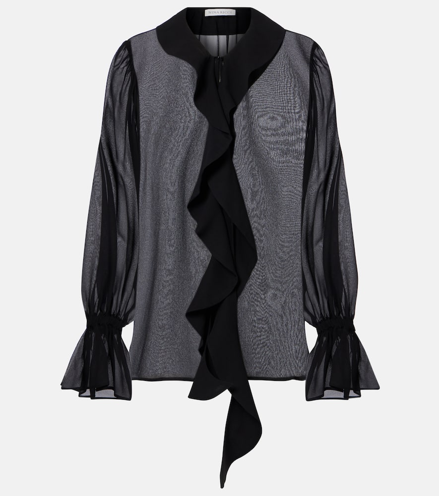 Ruffled sheer silk blouse