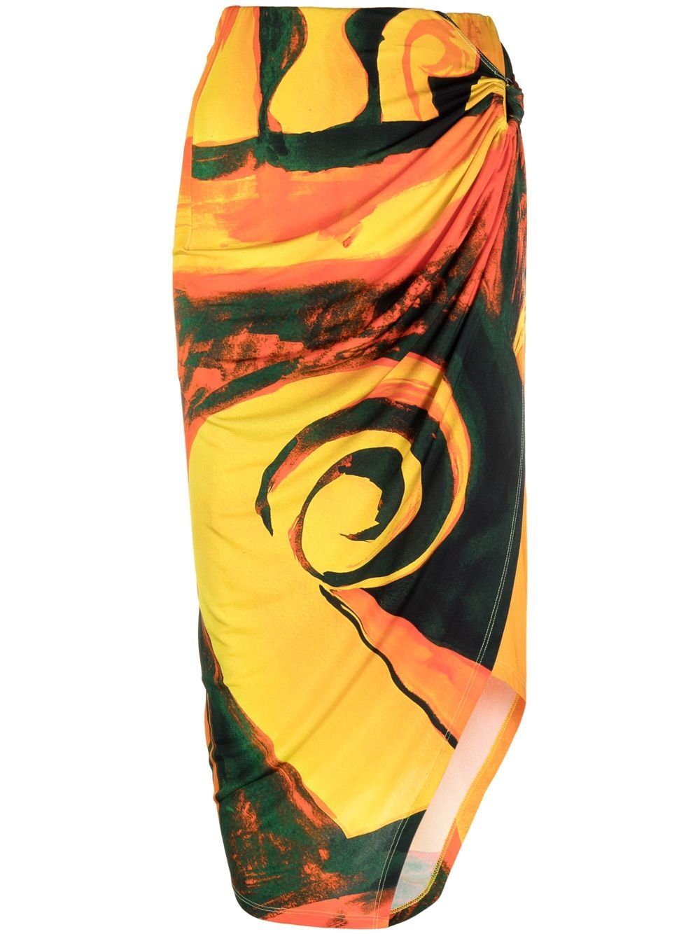 Coastline Checkmate-print wrap midi skirt - Orange