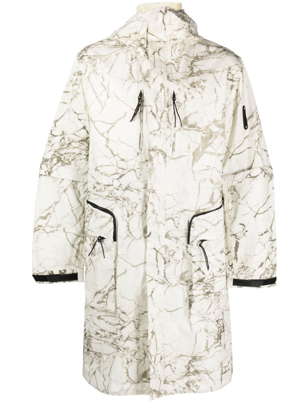 Overset marble-print parka coat - Neutrals