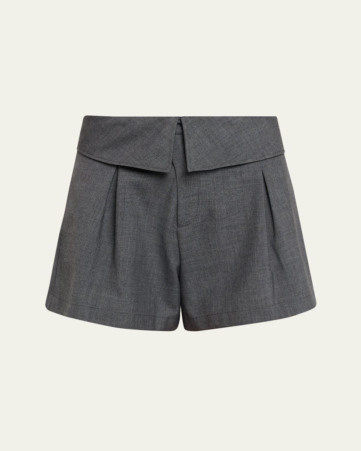 Foldover Waist Pleated A-Line Tailored Shorts