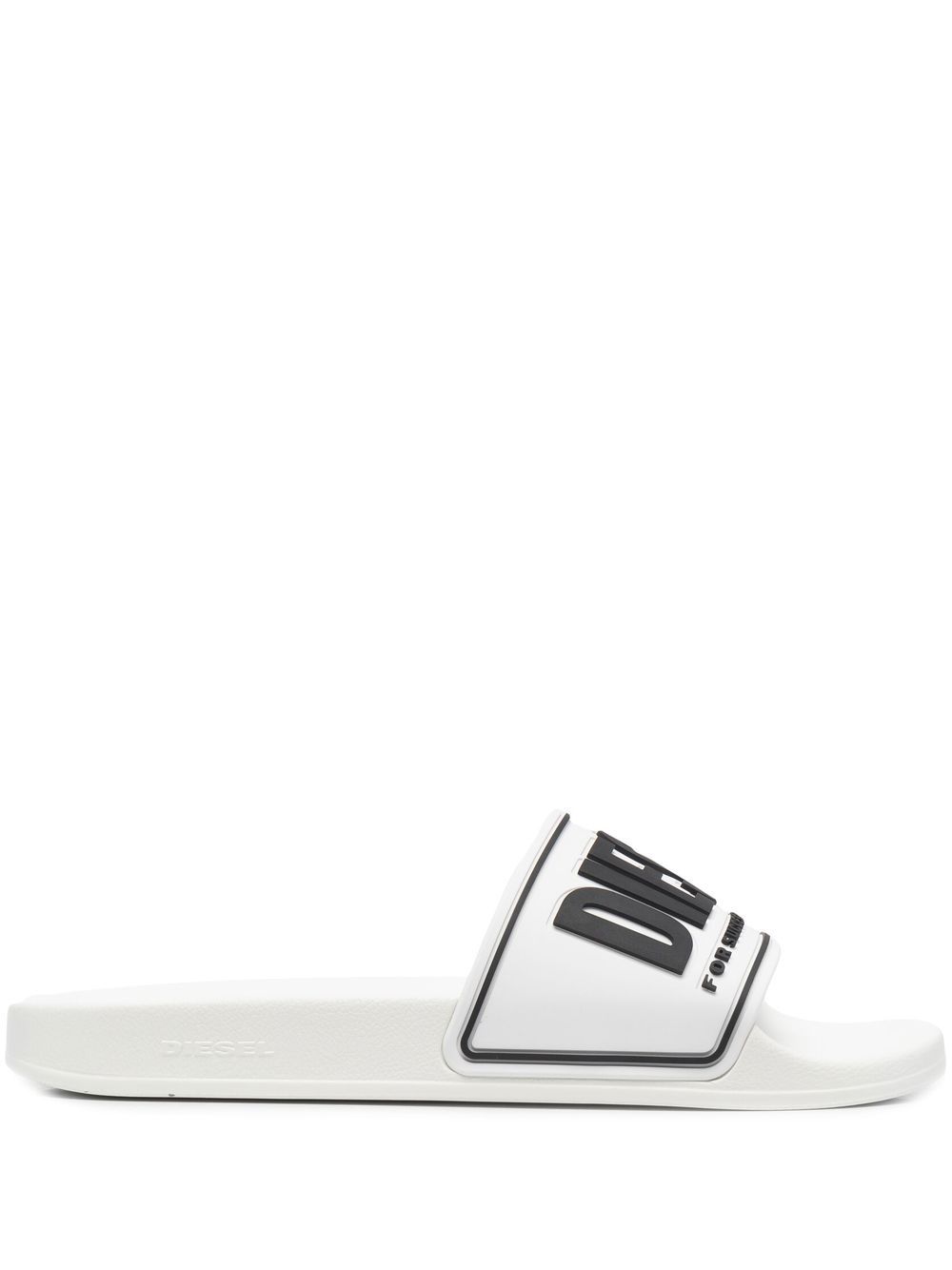 Embossed-logo flat slides - White