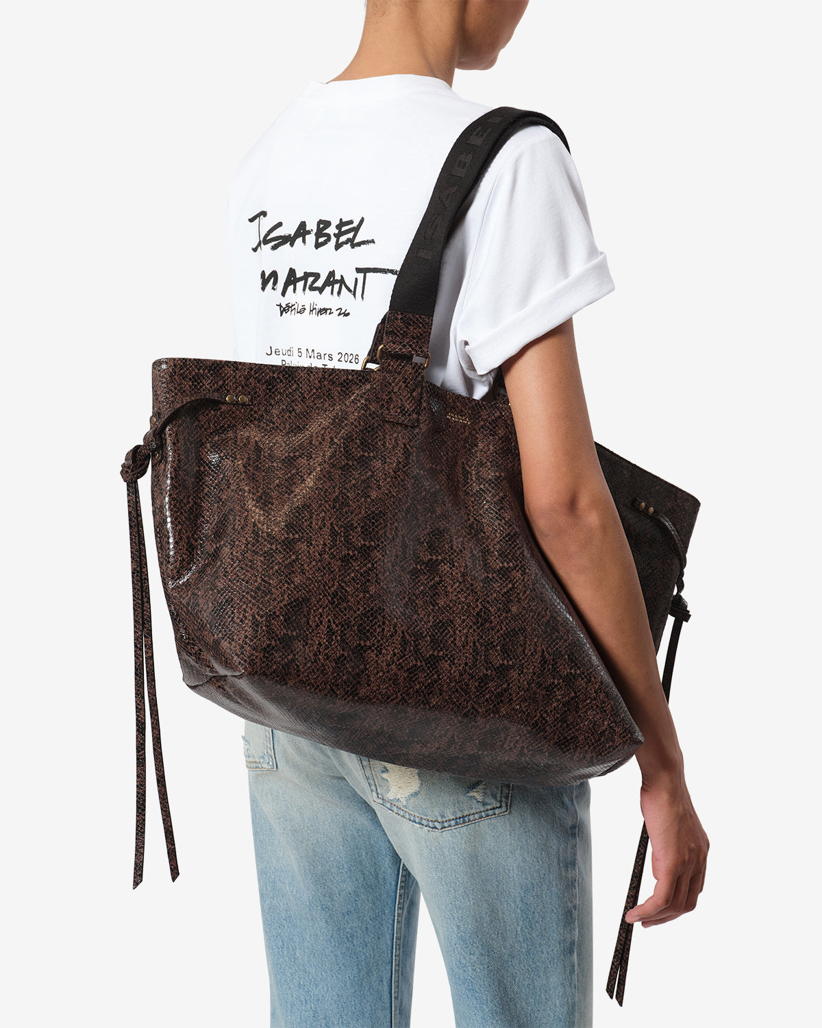 Wardy Leather Bag With Python Effect - Mocha -