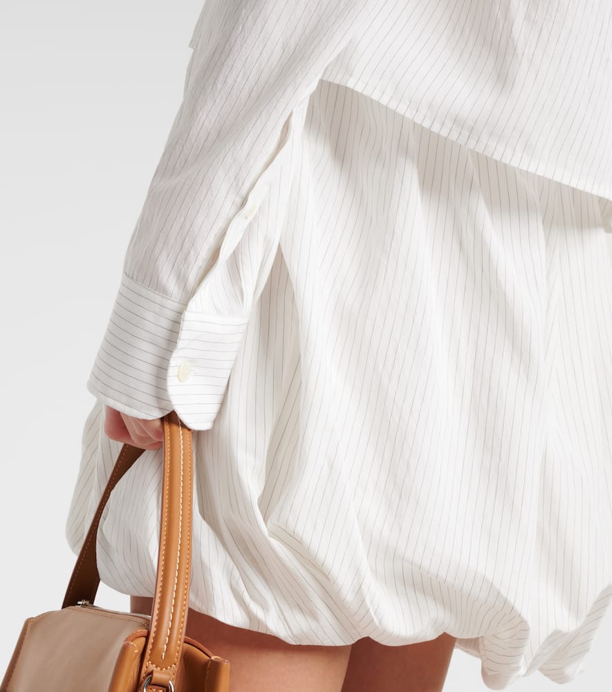 Pinstripe cropped hooded shirt