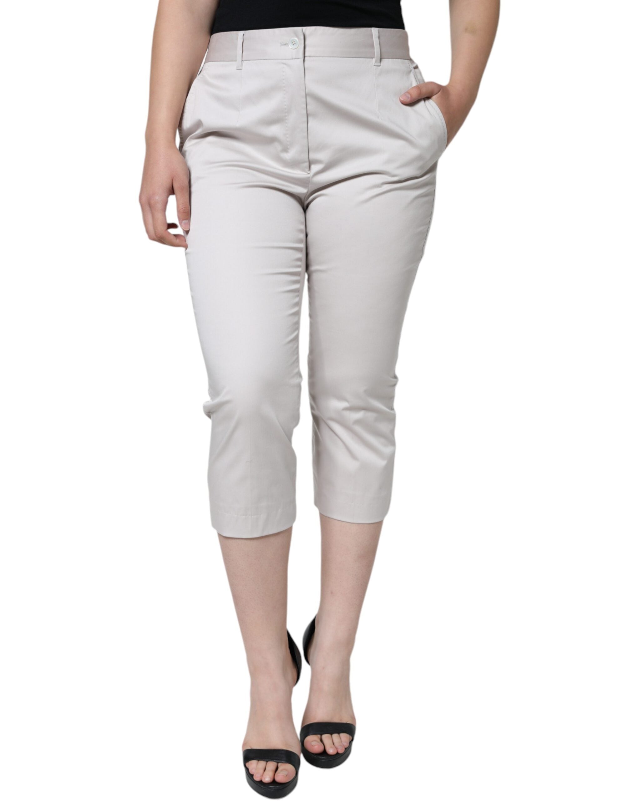 Cotton-Elastane Cropped Pants — White