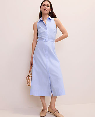 Ann Taylor Striped Collared Halter Midi Dress