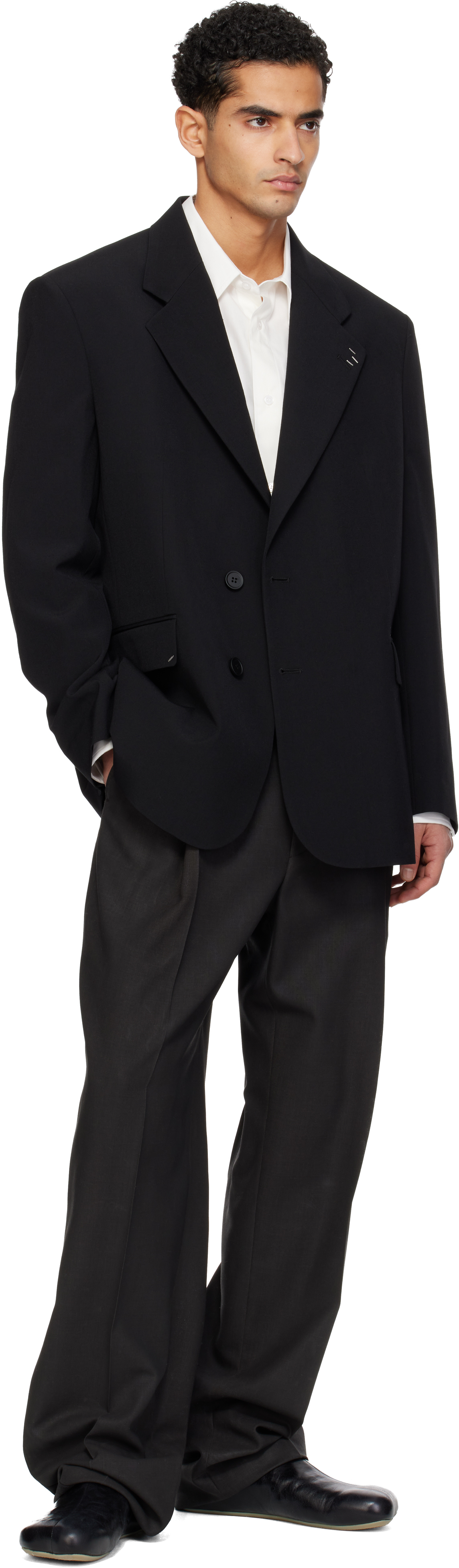 Black Stapled Wool-Blend Blazer