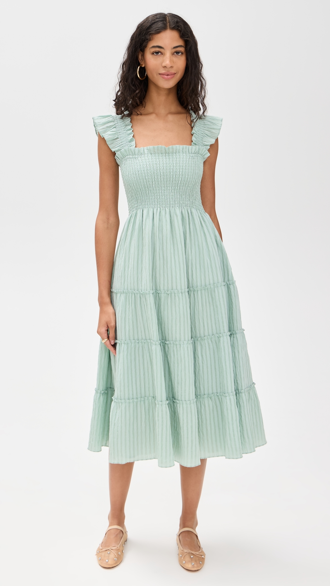 The Ellie Nap Dress Soft Green Organza Seersucker 