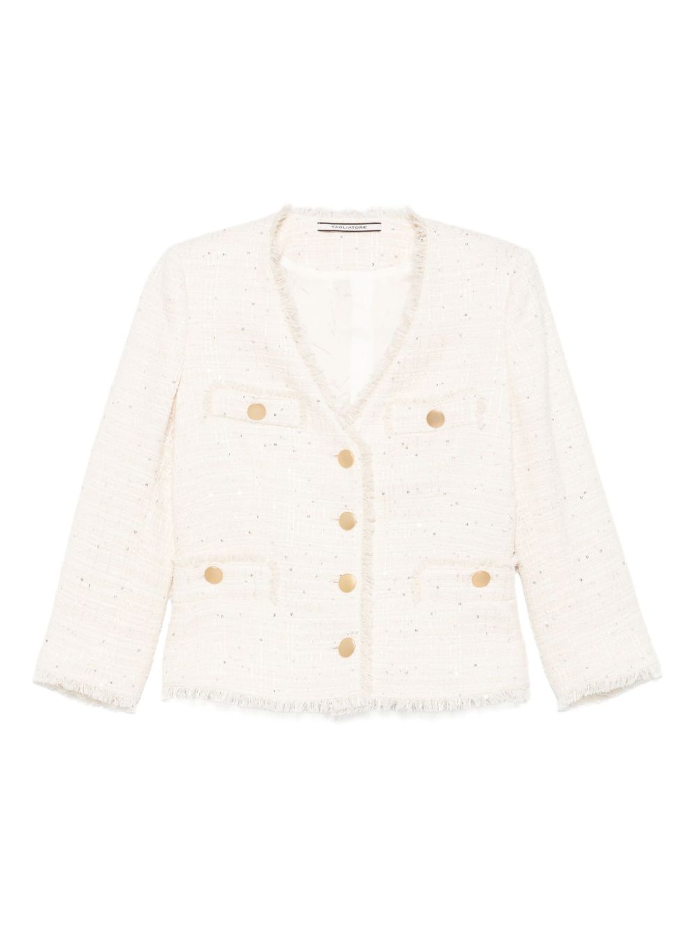 Tweed frayed-trim jacket - Neutrals