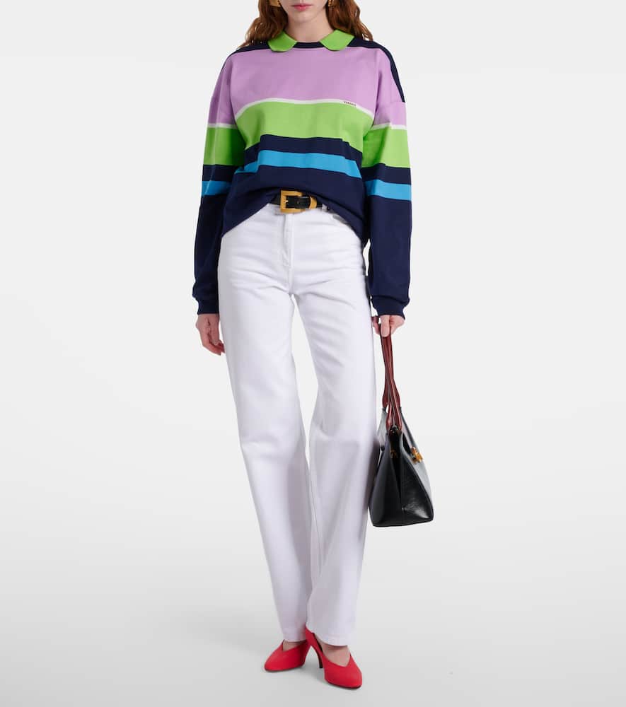 Striped cotton jersey polo sweater