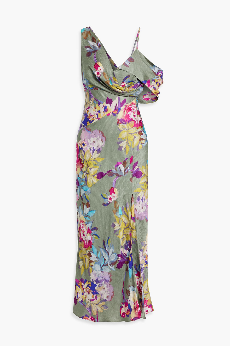 Finley draped floral-print satin-crepe midi dress