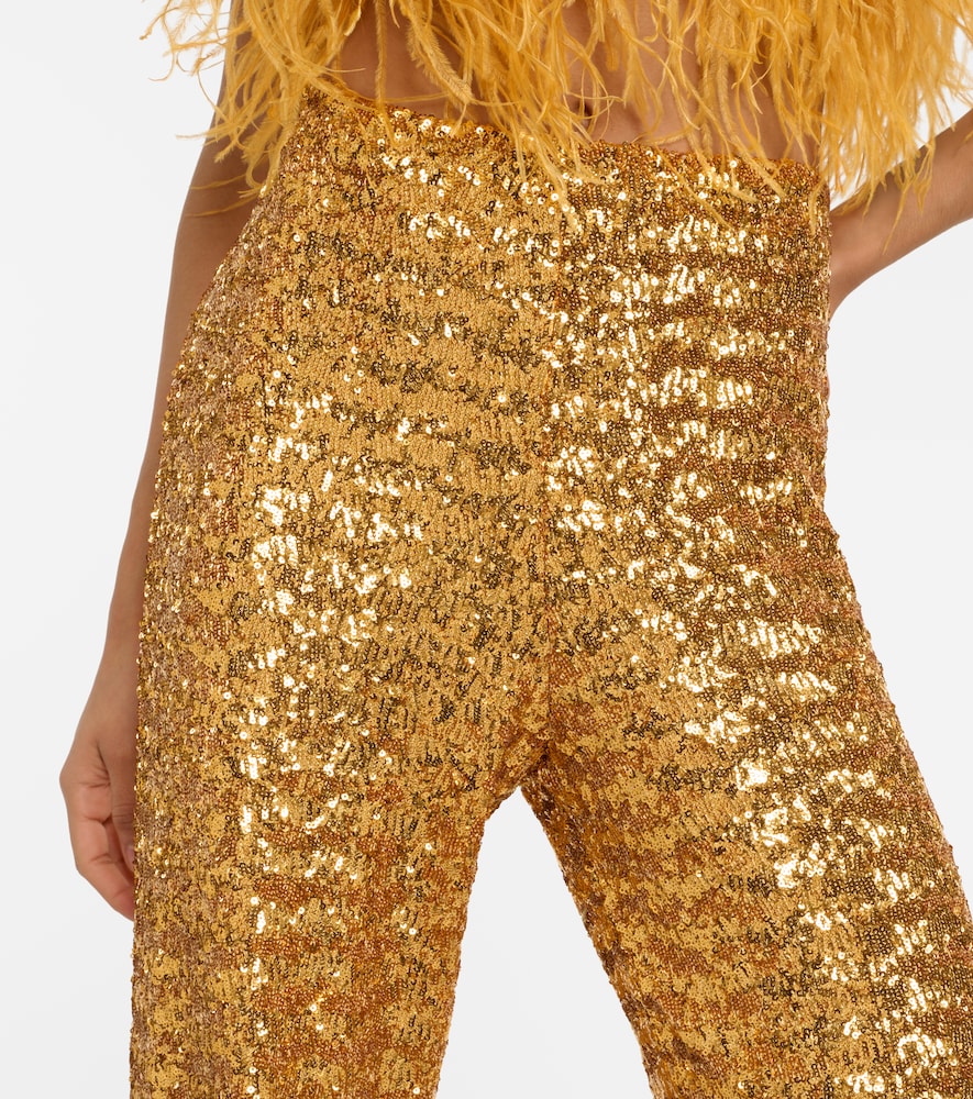 Oséree Paillettes Plumage embellished wide-leg pants