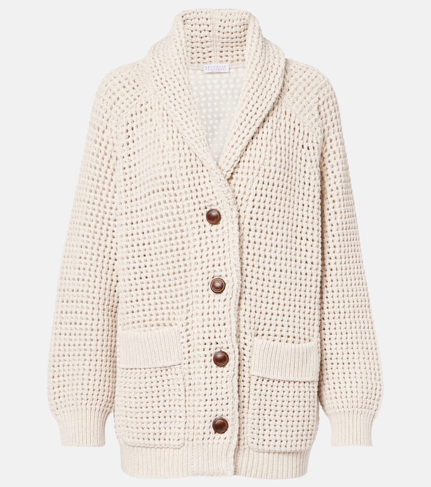 Open-knit cotton-blend cardigan
