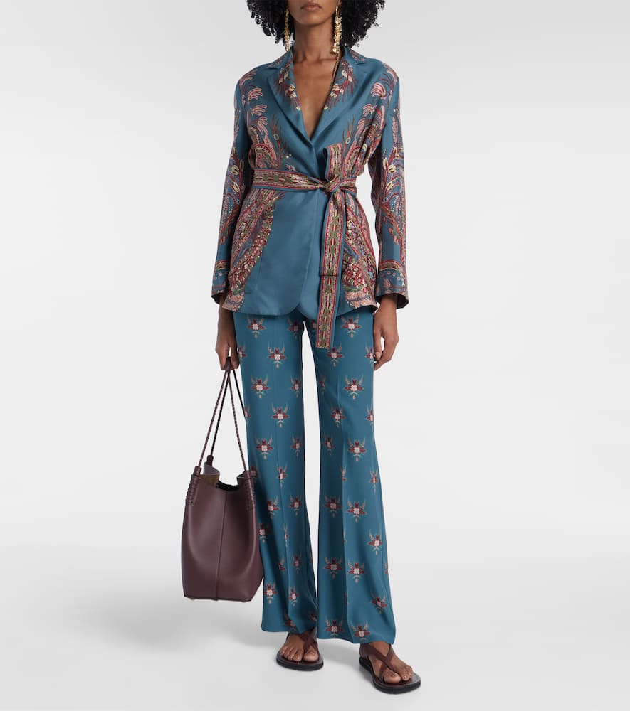 Floral printed silk flared pants