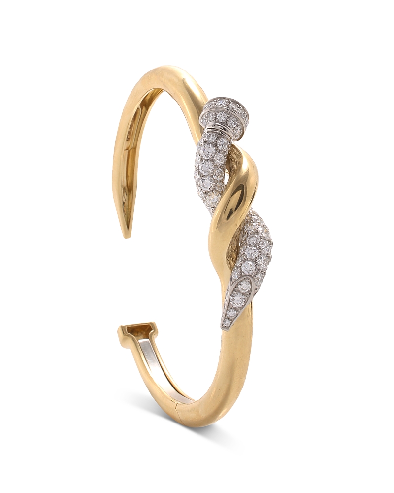Diamond Twisted Nail Cuff Bracelet in 18K Yellow Gold & Platinum