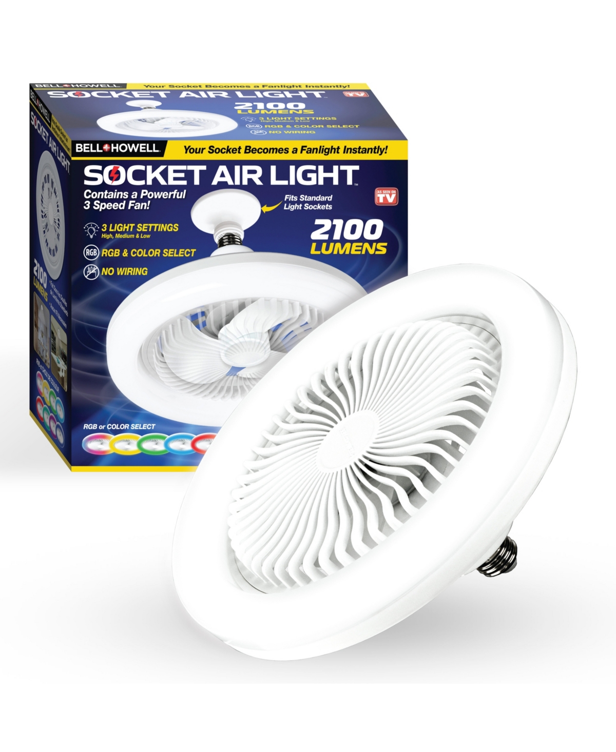 Socket Air 10.1 in. Led Color Changing Indoor White Ceiling Fan with Remote - White