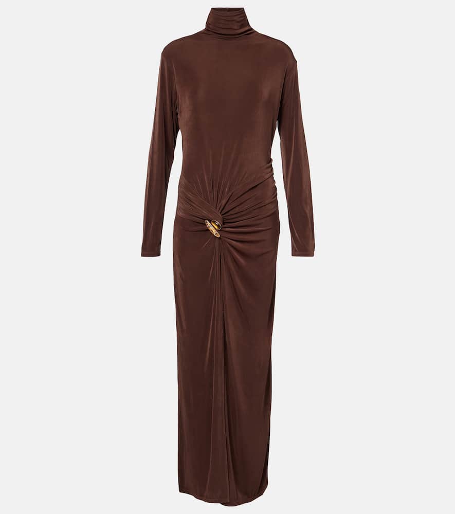 Gathered turtleneck maxi dress
