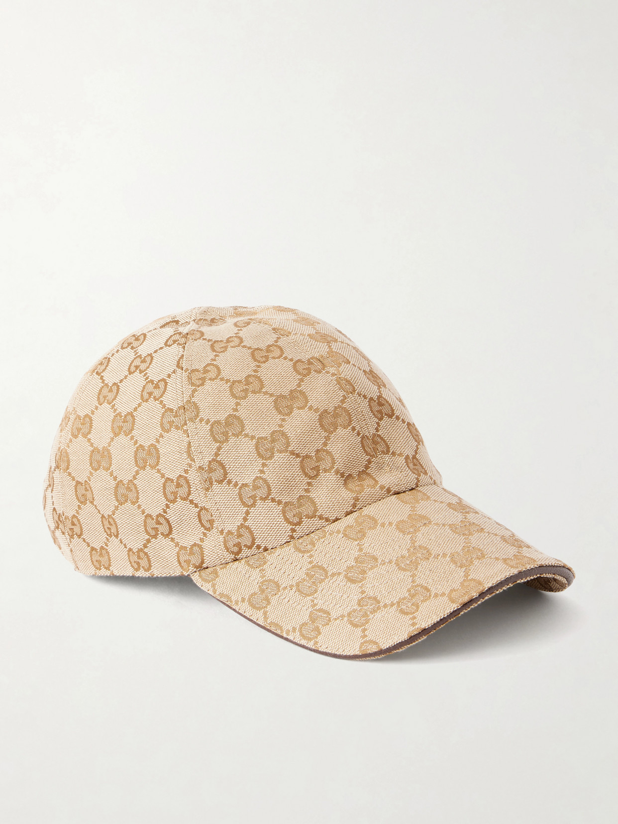 Leather-trimmed Cotton-blend Canvas-jacquard Baseball Cap - Neutrals