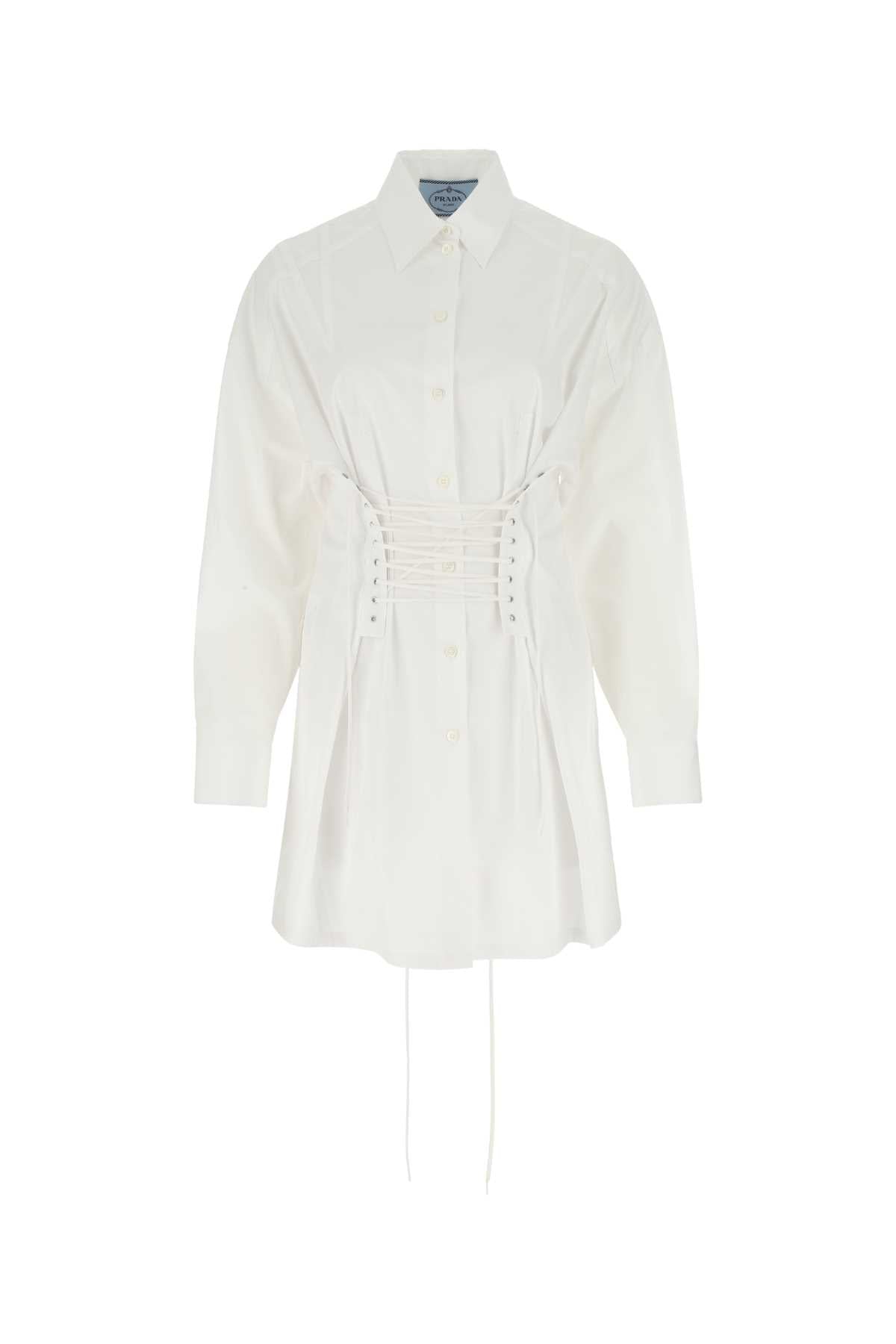 Corset-Waist Shirt Dress — White