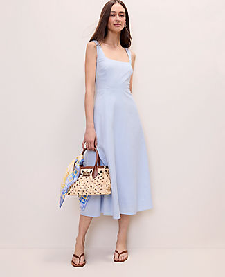 Ann Taylor Flare Midi Dress in Linen Blend