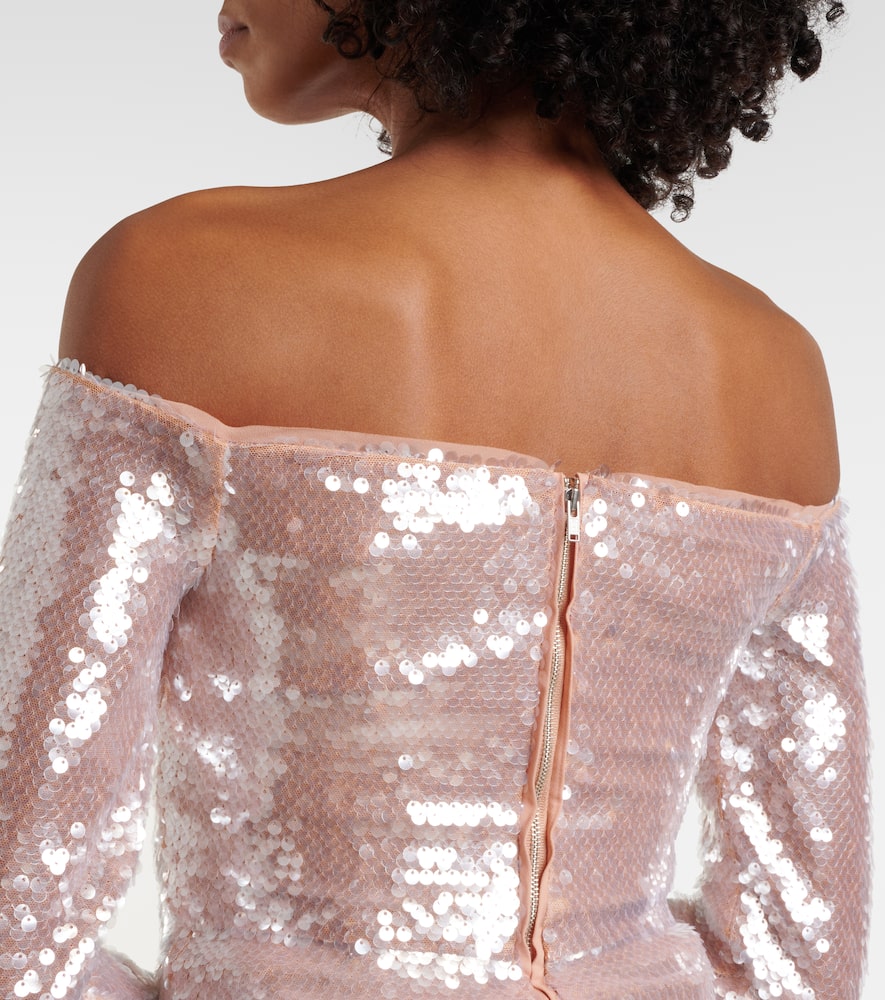 Self-Portrait Sequined off-shoulder top