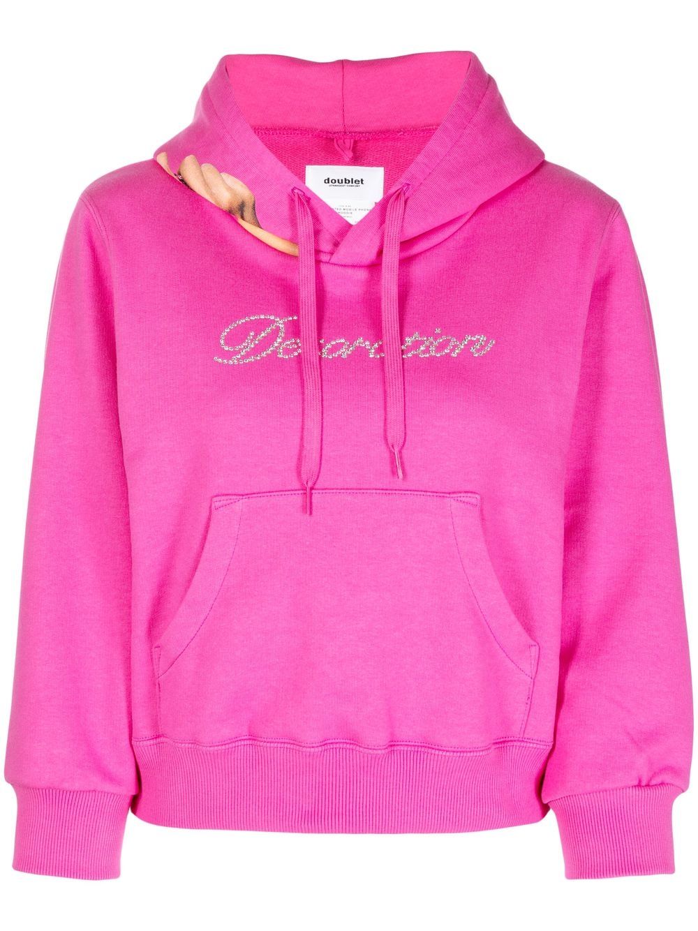 Rhinestone-logo detail hoodie - Pink