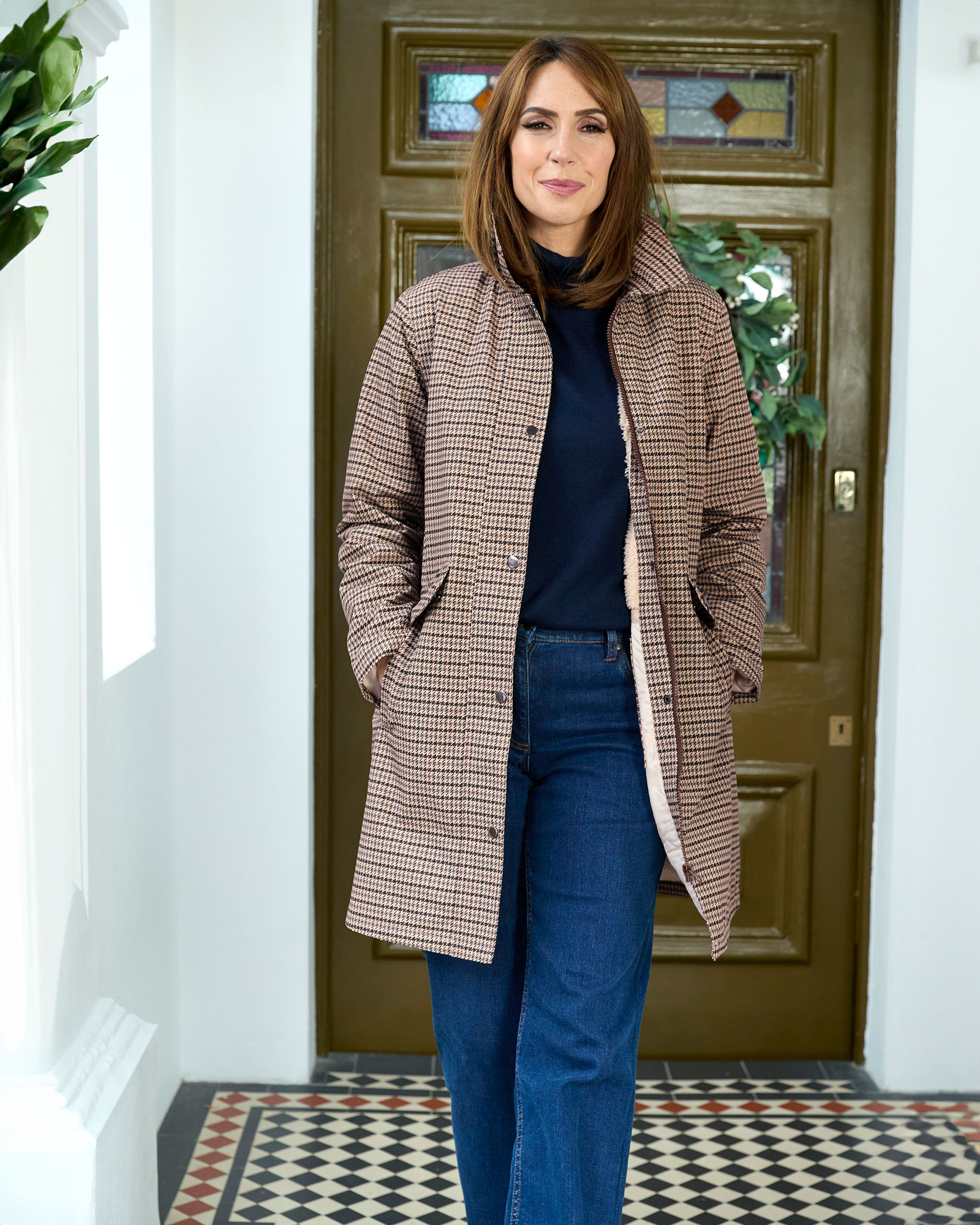 Women's All Weather Fleece Lined Printed Waterproof Coat in Beige, 100% Polyester