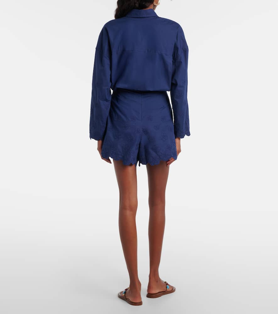 Embroidered floral cotton poplin shorts