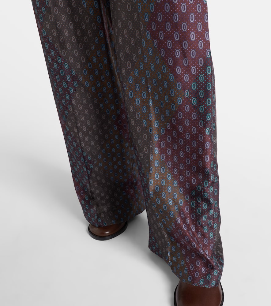 Printed silk satin straight pants