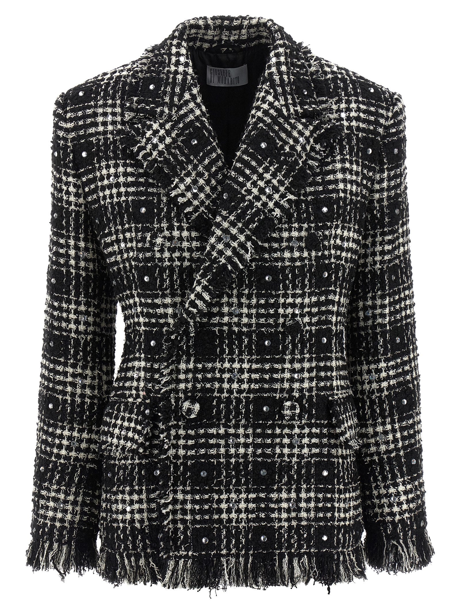Rhinestone-Embellished Tweed Blazer — Black