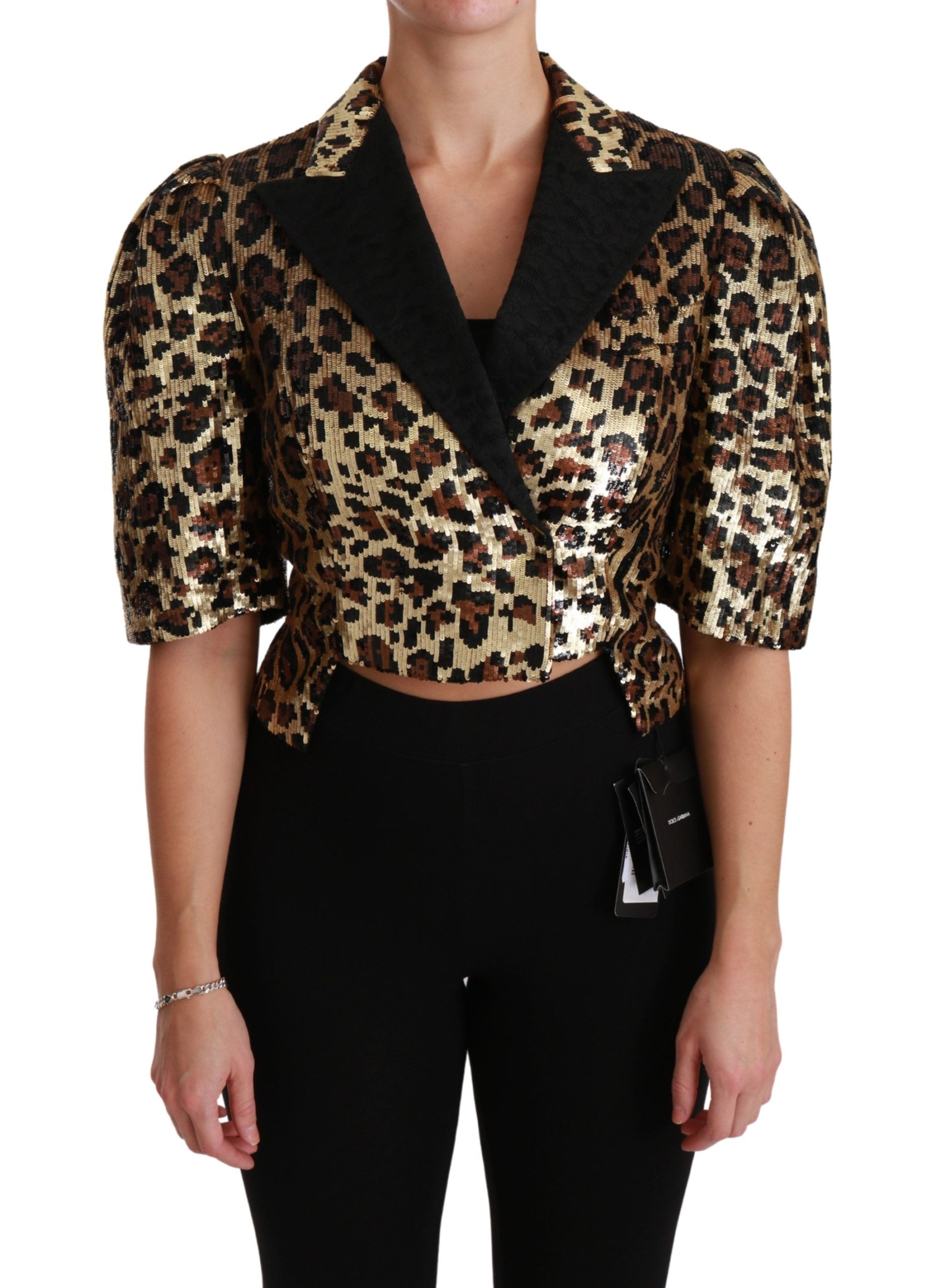Leopard Sequined PVC Blazer — Gold