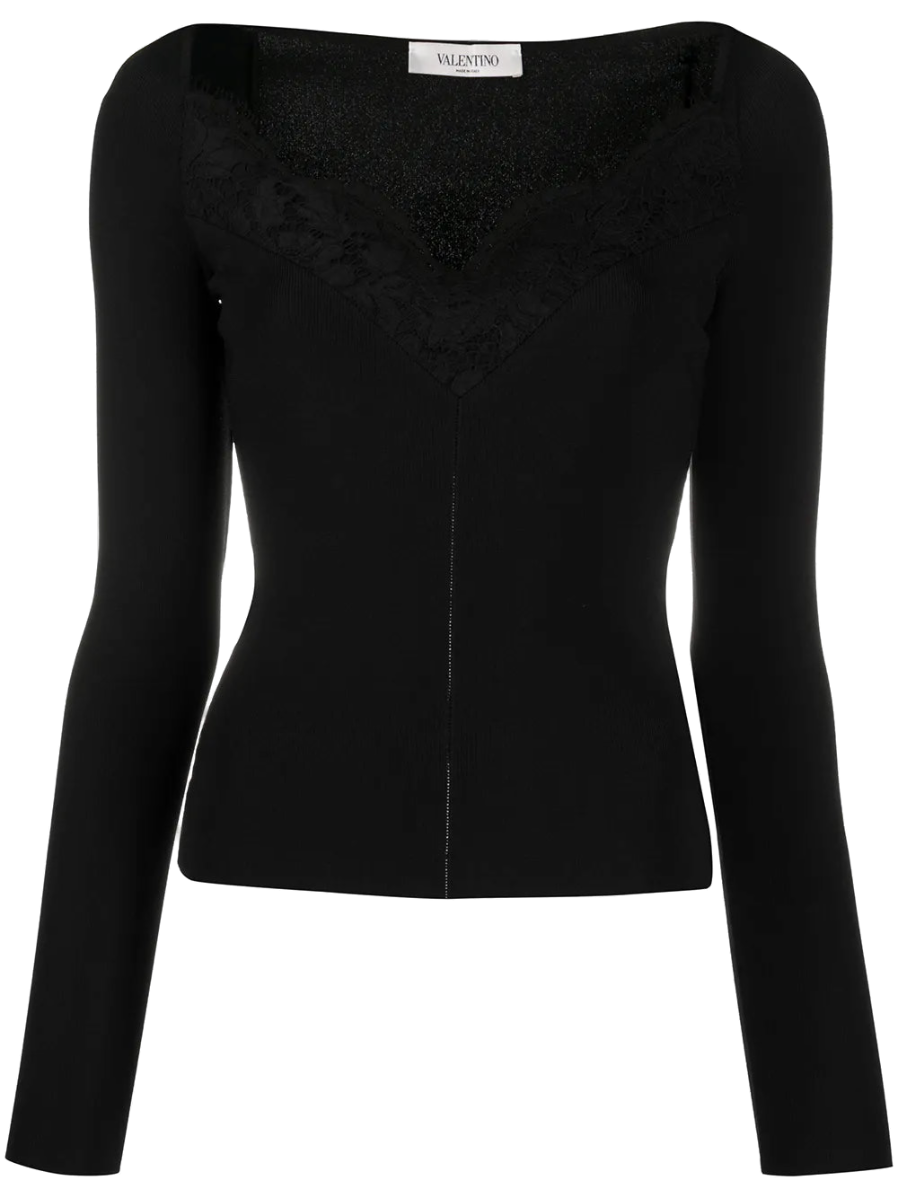 Lace-Trim Fitted Sweater — Black