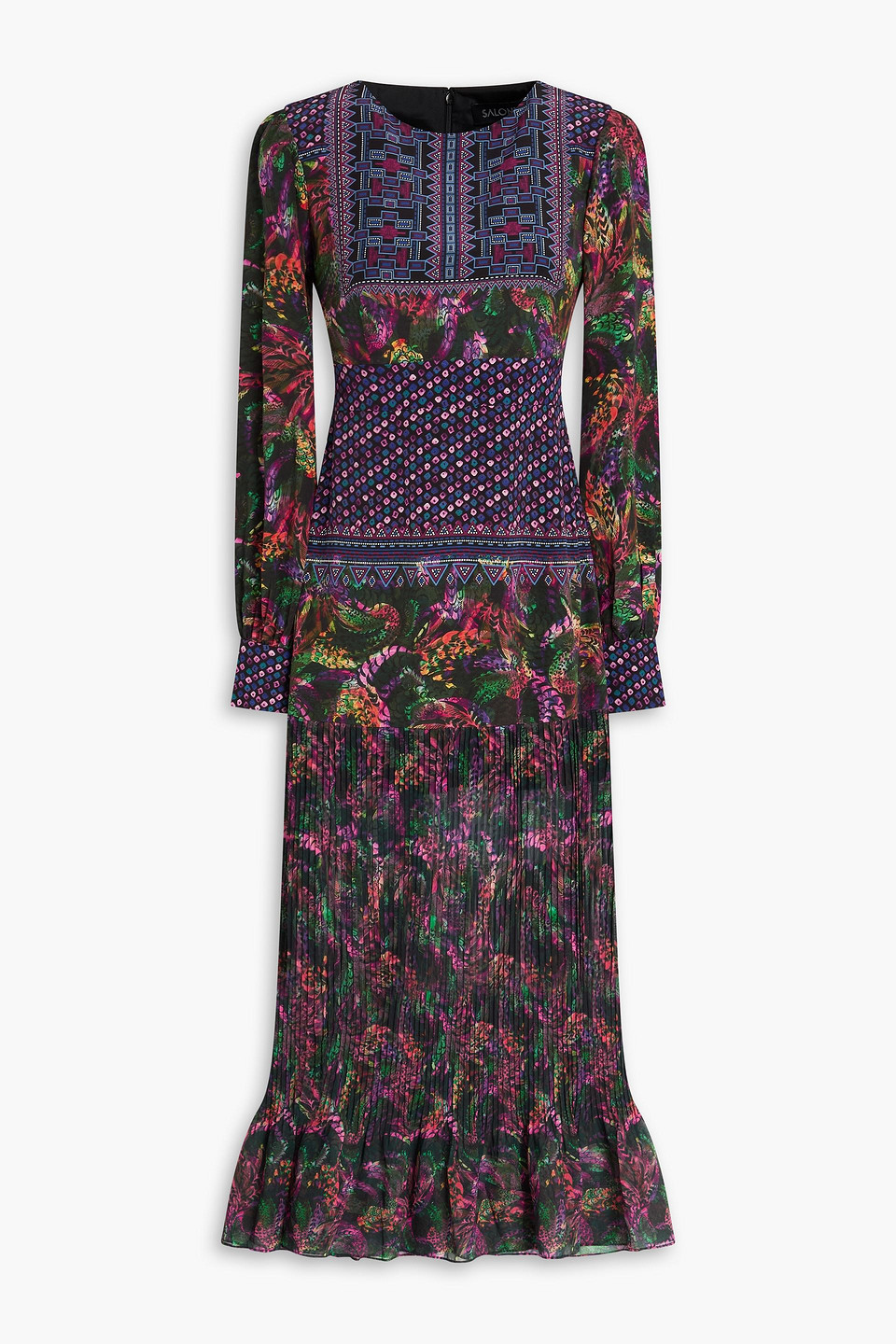 Vera pleated printed silk crepe de chine midi dress - Purple - UK 6